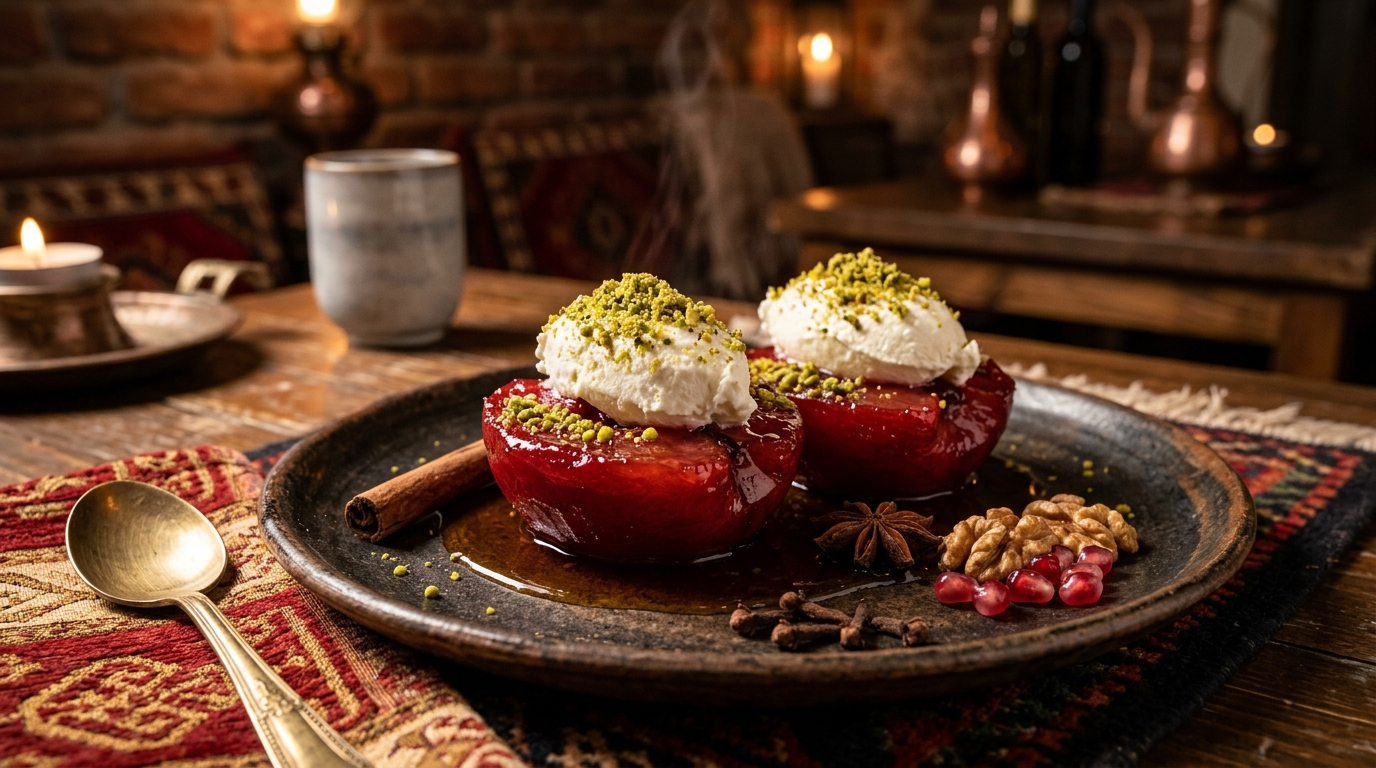 Baked Turkish Quince Dessert with Clotted Cream (Ayva Tatlısı)