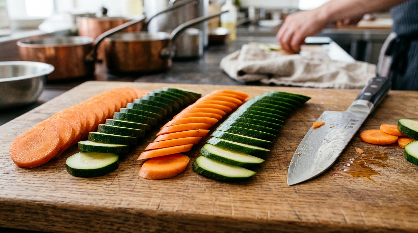 Rondelle coin and bias cuts of zucchini and carrot